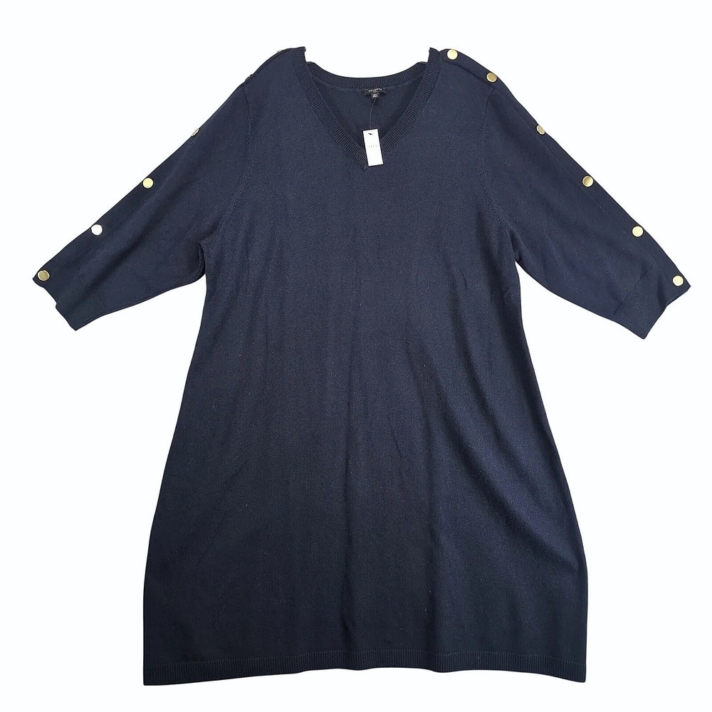 NWT Talbots Navy‎ Sweater Dress Plus Size 3X Gold Button Accents Knit Classic